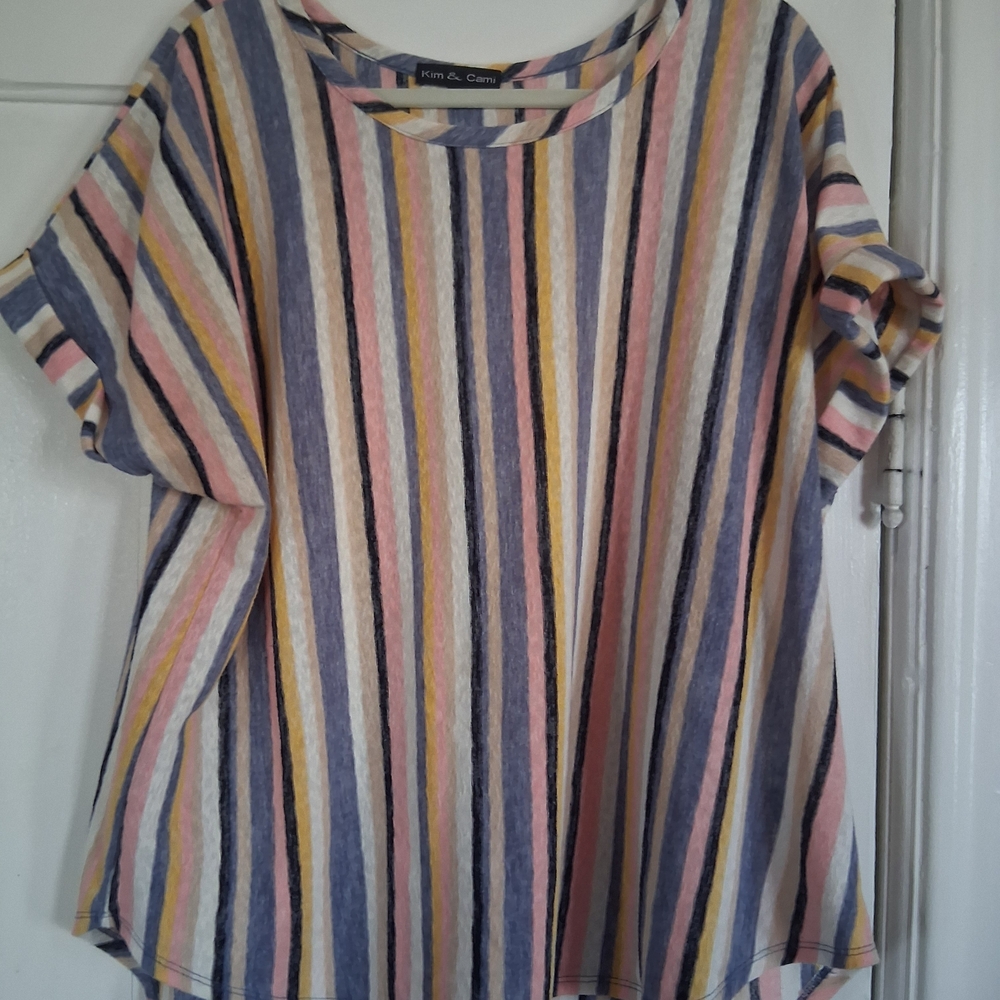 Kim & Cami Pastel Striped Short Sleeve Top